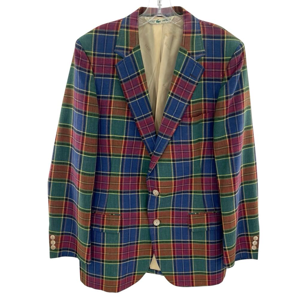 Vintage Izod x Lacoste 80’s men’s unstructured checkered tartan blazer